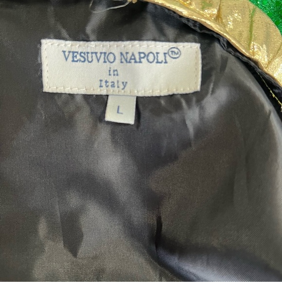 Vesuvio Napoli Italy Mens Large Open Vest Green with Gold Ruffled Party Rare EUC - Picture 6 of 6